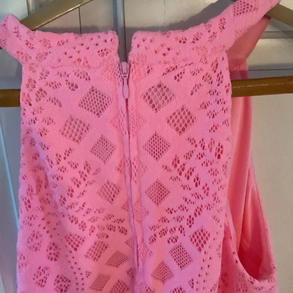 NEW Lilly Pulitzer Rayanne Halter Top Sz L Pelican Pink Pineapple Geo Lace - Picture 5 of 11